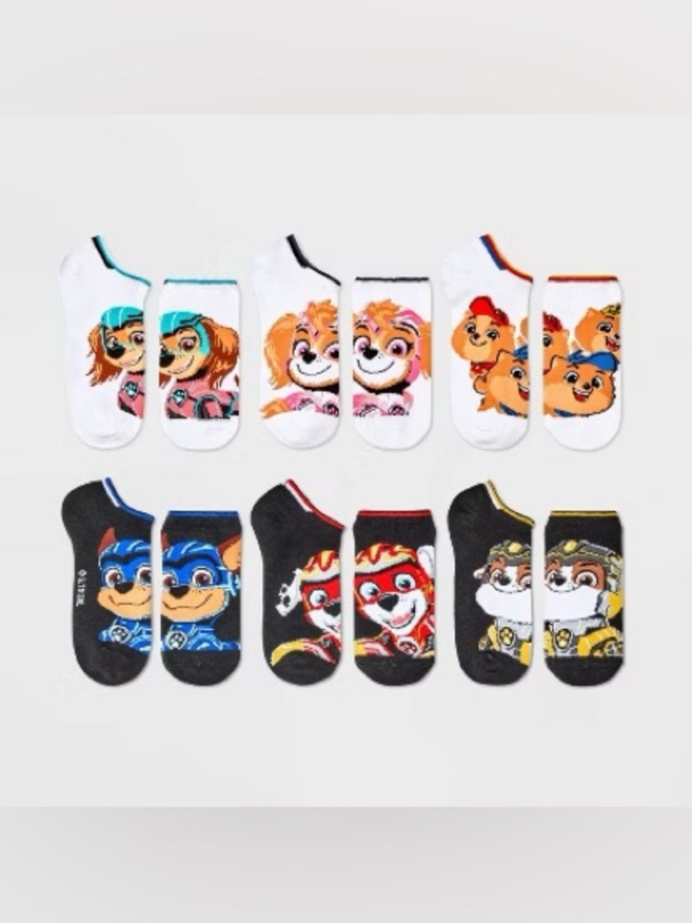 Paw Patrol Kids No-Show Sock Pack - White, Black, Blue, Pink, Red, Yellow Sz M/L
